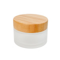 Skin Care frosted glass cosmetic jar with bamboo lid  15ml 30ml 50ml 60ml